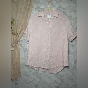 100% Cotton Blush Pink Peachy Nude Lightweight Cuff Resort Spring Blouse S
